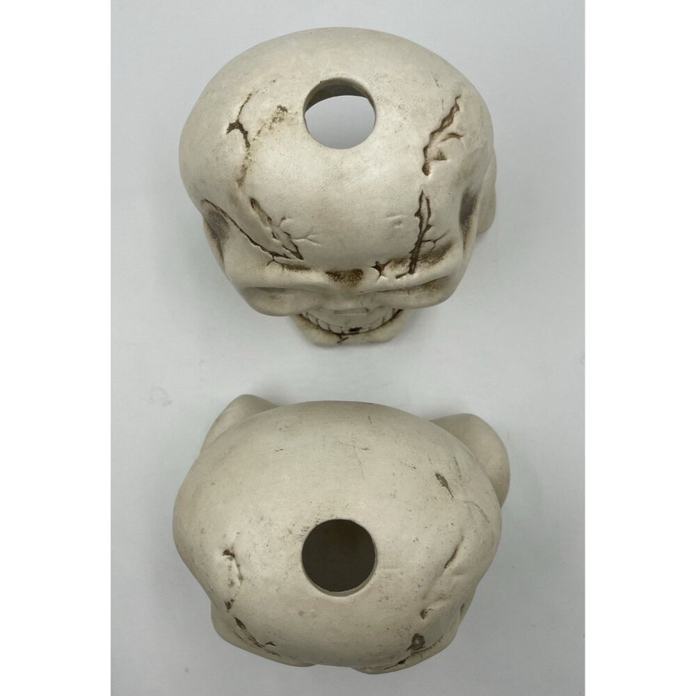 Vintage Halloween Decor Ceramic Set 2 Skull Candle Holders - Picture 7 of 12